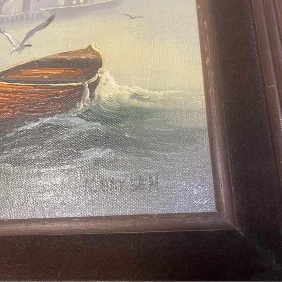 Vintage K. Baysen Signed Oil Painting Nautical Seascape Landscape Framed Art